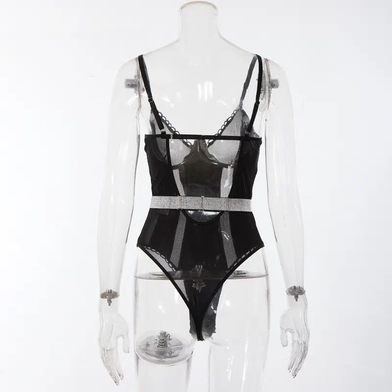 Black Perspective Corset One-Piece Set Back view Black Perspective Corsage One-Piece Set Rückansicht