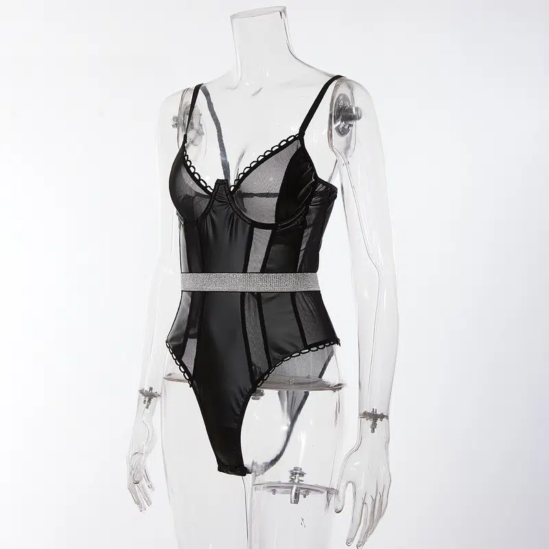 Black Perspective Corset One-Piece Set Side view Schwarze Perspektive Korsett Einteiler Seitenansicht