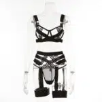 Black Ultra Sexy Garter Belt Bra Panty Set Front view Black Ultra Sexy Garter Belt Bra Panty Set Front view