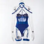 Allure Lace Mesh One-Piece Belt Set in Blau Rückansicht