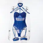Blue Allure Lace Mesh One-Piece Belt Set Vorderansicht