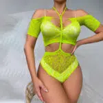 Blomster Halter Neck Bodystocking Sæt med korte ærmer Blomster Halter Neck Bodystocking Sæt med korte ærmer