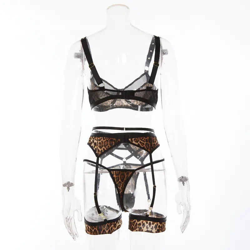 Khaki Leopard Print Perspective Sexy One-Piece Sets Back view