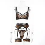 Khaki Leopard Print Perspective Sexy One-Piece Sets Front view
