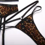 Khaki Leopard Print Perspective Sexy One-Piece Sets Panties details