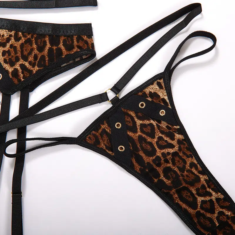 Khaki Leopard Print Perspective Sexy One-Piece Sets Panties details