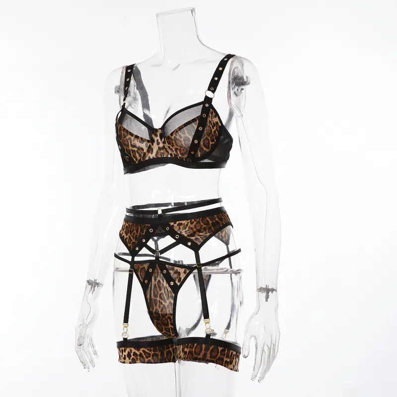 Khaki Leopard Print Perspective Sexy One-Piece Sets Side view