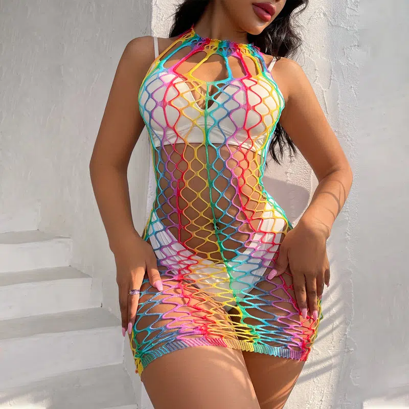 Rainbow Series High-Elastic Fishnet Jumpsuit Display