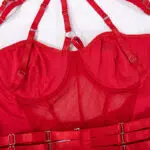 Red Allure Lace Mesh One-Piece Belt Set BH-Details
