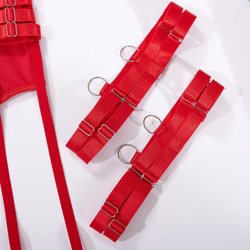 Red Allure Lace Mesh One-Piece Belt Set Schnallendetails