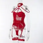 Red Allure Lace Mesh One-Piece Belt Set Seitenansicht
