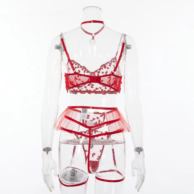 Punainen pitsikirjonta Seksikäs Alusvaatteet Takanäkymä
