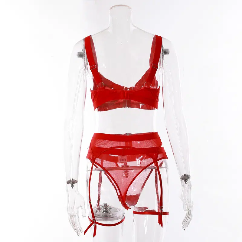 Ensemble de porte-jarretelles en tulle rouge Vue de dos