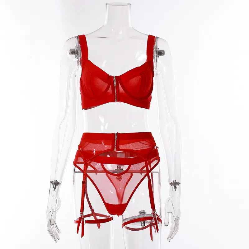Ensemble de porte-jarretelles en tulle rouge Vue de face