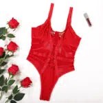 Red Mesh Perspective One-Piece Bra & Panty Set All view Red Mesh Perspective One-Piece Bra & Panty Set All view