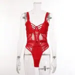 Red Mesh Perspective One-Piece Bra & Panty Set Front view Red Mesh Perspective One-Piece Bra & Panty Set Front view