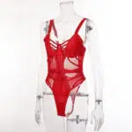 Red Mesh Perspective One-Piece Bra & Panty Set Side view Red Mesh Perspective One-Piece Bra & Panty Set Side view
