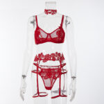 Røde mesh syning Broderi Perspektiv BH & trussesæt Set forfra