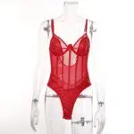 Red Perspective One Piece Sheer Bodysuit edestä