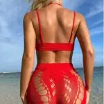 Red Sultry Halter Neck Bodystocking kanssa Drop Back Back Show