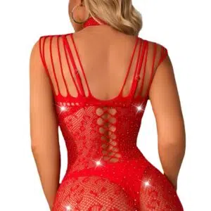 Robe bodystocking découpée en strass scintillant pour femme Back Show