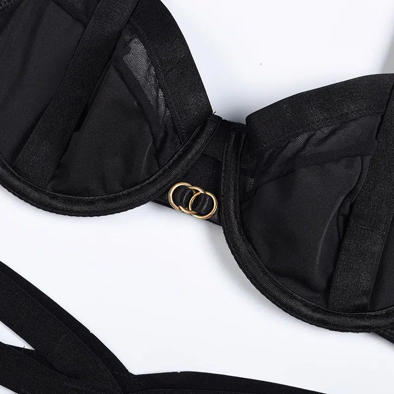 Black Halter Strap Bra and Panty Set Bra Over View