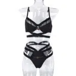 Black Halter Strap Bra and Panty Set Front View
