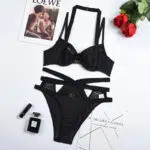 Black Halter Strap Bra and Panty Set Over View