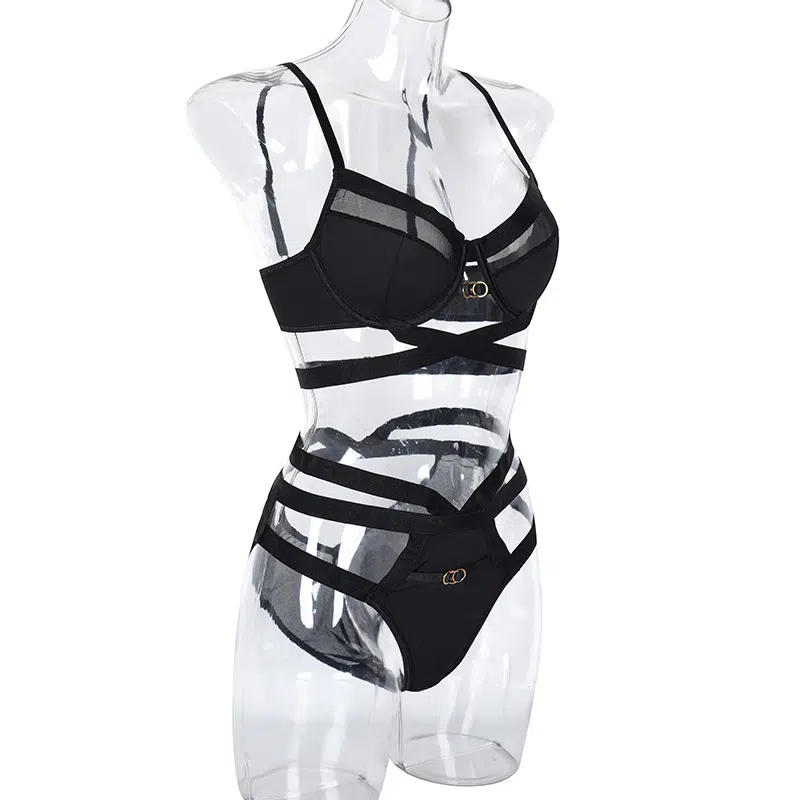 Black Halter Strap Bra and Panty Set Side View