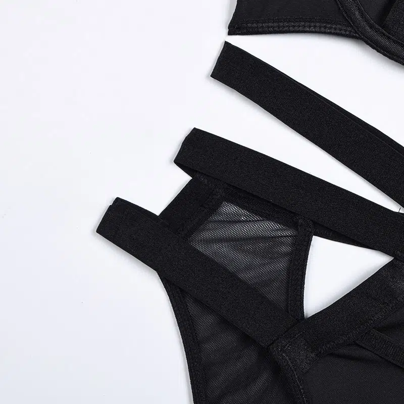 Black Halter Strap Bra and Panty Set Waist Dispaly