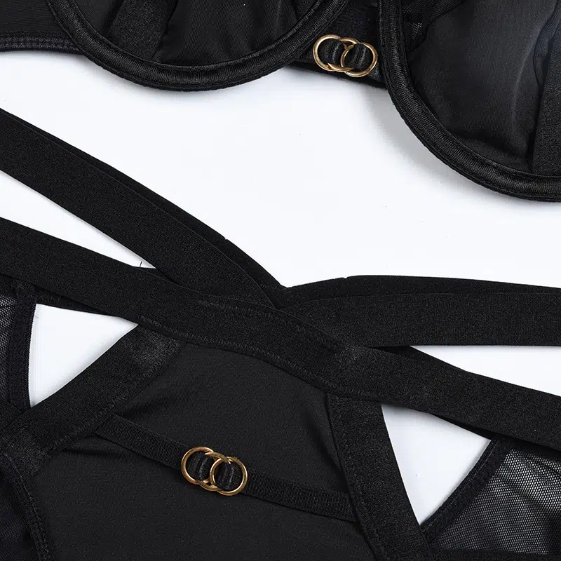 Black Halter Strap Bra and Panty Set Waist Show