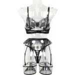 Black Lace Bra & Panty Set with Golden Chain Decor Back View