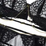 Black Lace Bra & Panty Set with Golden Chain Decor Details