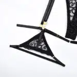 Black Lace Bra & Panty Set with Golden Chain Decor Leg Ring