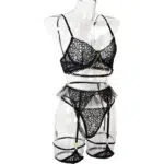 Black Lace Bra & Panty Set with Golden Chain Decor Side View