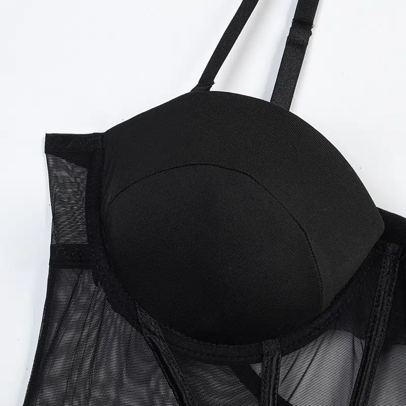 Black Midnight Temptation Mesh Bustier Set Bra Details Black Midnight Temptation Mesh Bustier Set Bra Details