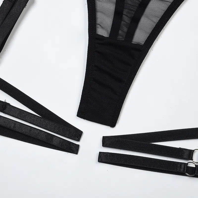 Black Midnight Temptation Mesh Bustier Set Crotch Details Black Midnight Temptation Mesh Bustier Set Crotch Details
