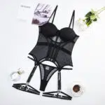 Black Midnight Temptation Mesh Bustier Set Over View Black Midnight Temptation Mesh Bustier Set Over View