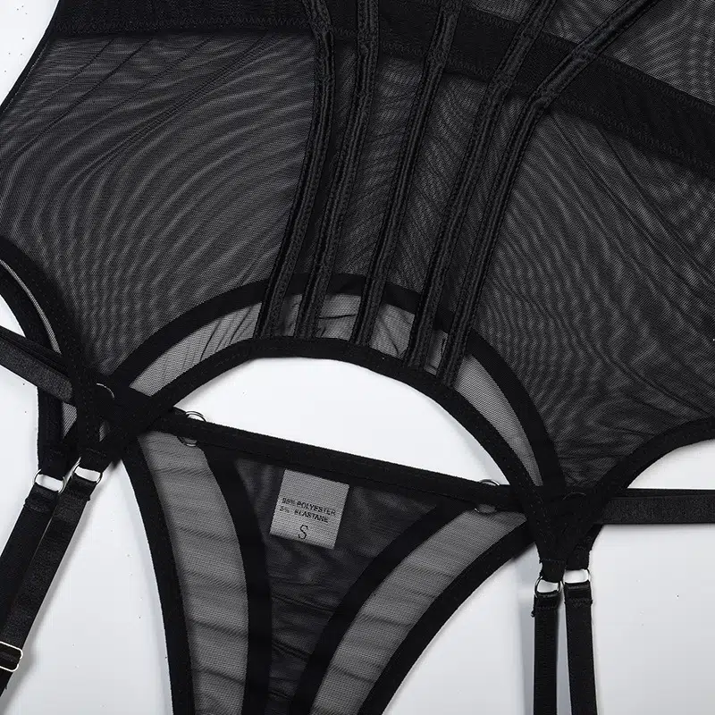 Black Midnight Temptation Mesh Bustier Set Panty Details Black Midnight Temptation Mesh Bustier Set Panty Details