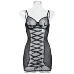 Camisón negro de malla transparente con espalda abierta Vista frontal