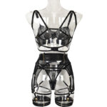 Sort ensfarvet mesh-bh-sæt med multijusterbare stropper set bagfra