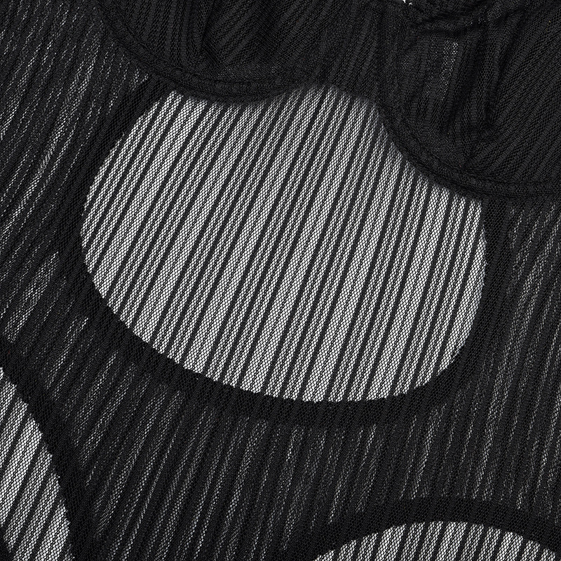 Black Striped Mesh Sheer Bodysuit Material Details Svart randig Mesh Sheer Body Materialdetaljer