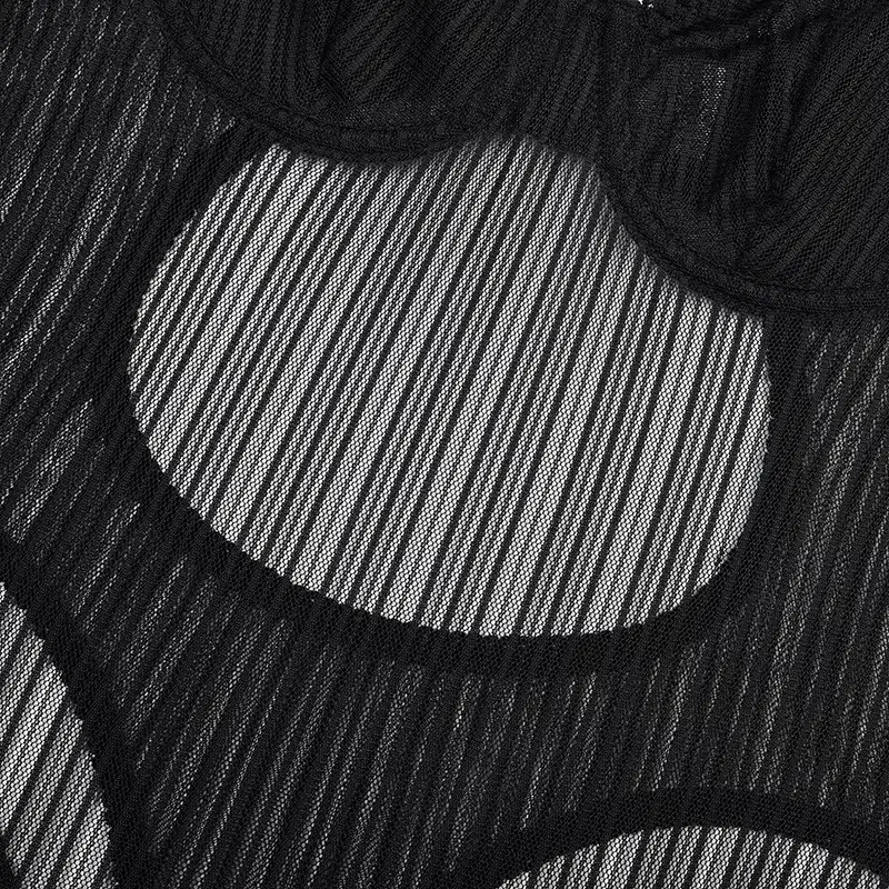 Black Striped Mesh Sheer Bodysuit Material Details