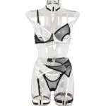 Black Two-Tone Stretch Mesh Bra Set Front View
