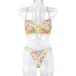 Glode Wunderschönes, mit Blumen besticktes Mesh-BH-Set, Vorderansicht