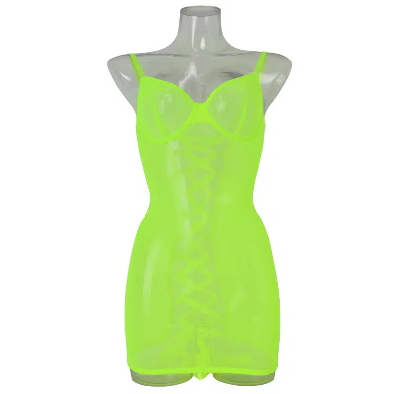 Camisón verde de malla transparente con espalda abierta Vista frontal