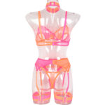 Hot Pink Two-Tone Stretch Mesh Bra Set Back View Hot Pink Two-Tone Stretch Mesh Bra Set Back View