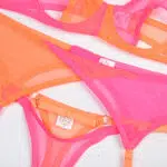 Hot Pink Two-Tone Stretch Mesh Bra Set Details