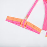 Hot Pink Two-Tone Stretch Mesh Bra Set Leg Ring Details Hot Pink Two-Tone Stretch Mesh Bra Set Leg Ring Details