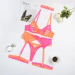 Hot Pink Two-Tone Stretch Mesh Bra Set Over View